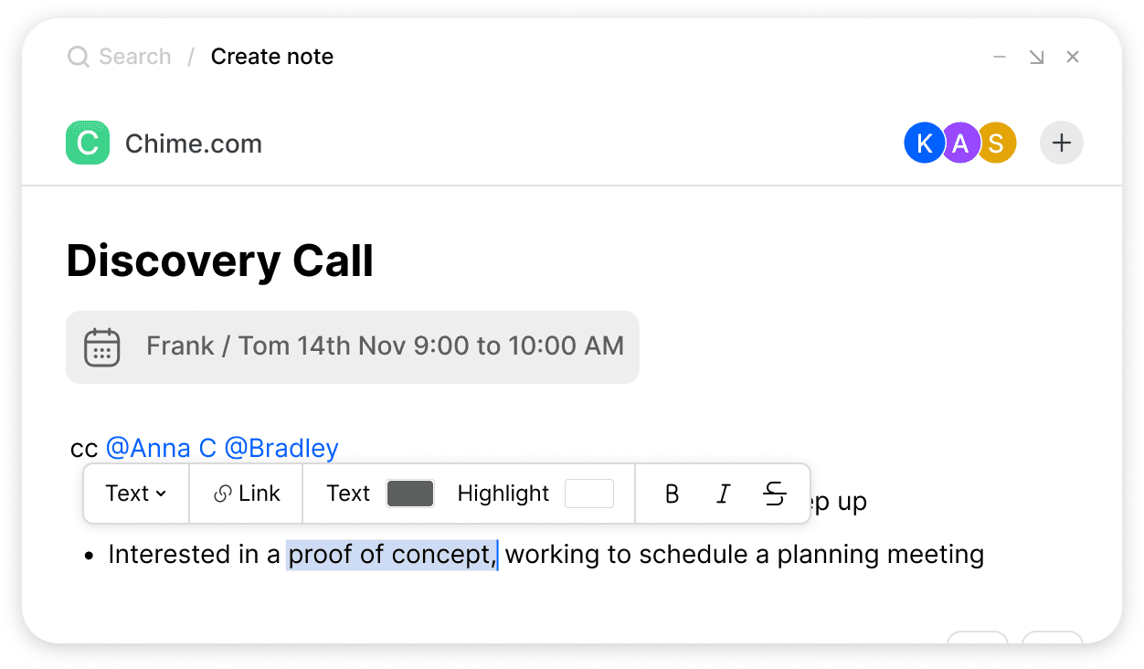 Collaborative note-taking during a discovery call